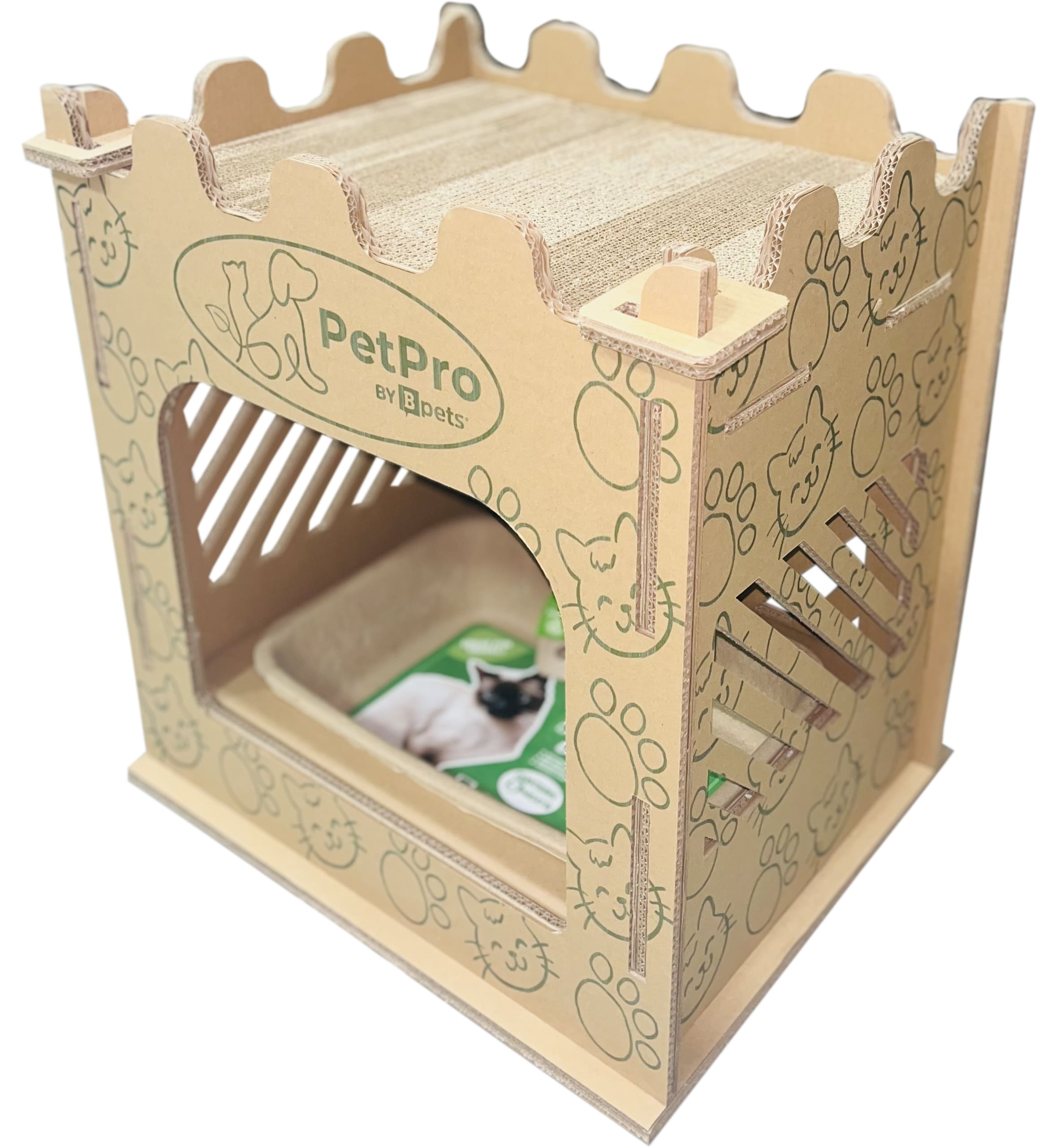 Bpets Royal Retreat Castle Cat Litter House Premium Corrugated Cardb