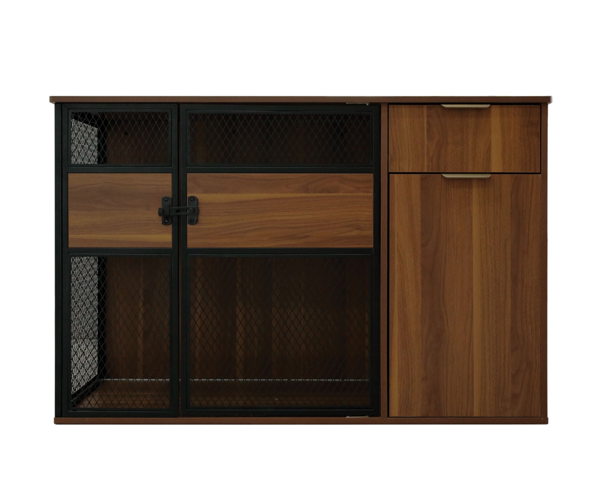 Lucky Kennels Clover Console Crate Stylish pet Furniture with Sleek Black Metal gate, enhances Airflow and Visibility, Elegant Upgrade for Living Spaces