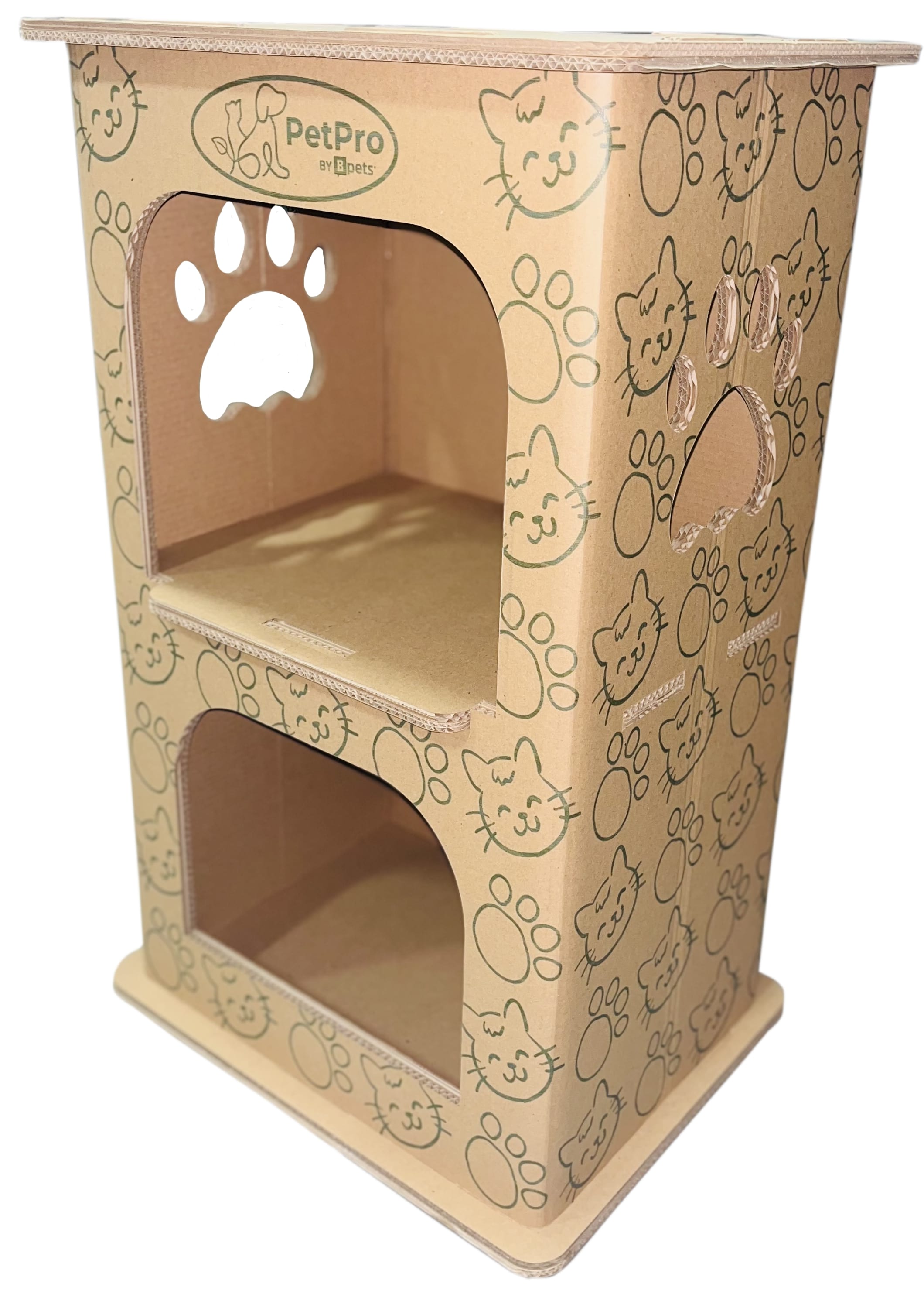 PetPro 2-Floor Pet House, Cat House, Small Animal Hideaway, Eco-Friendly Play House, Corrugated Cardboard Cat Condo, Rabbit Hutch Alternative, Easy Assembly, Durable & Spacious
