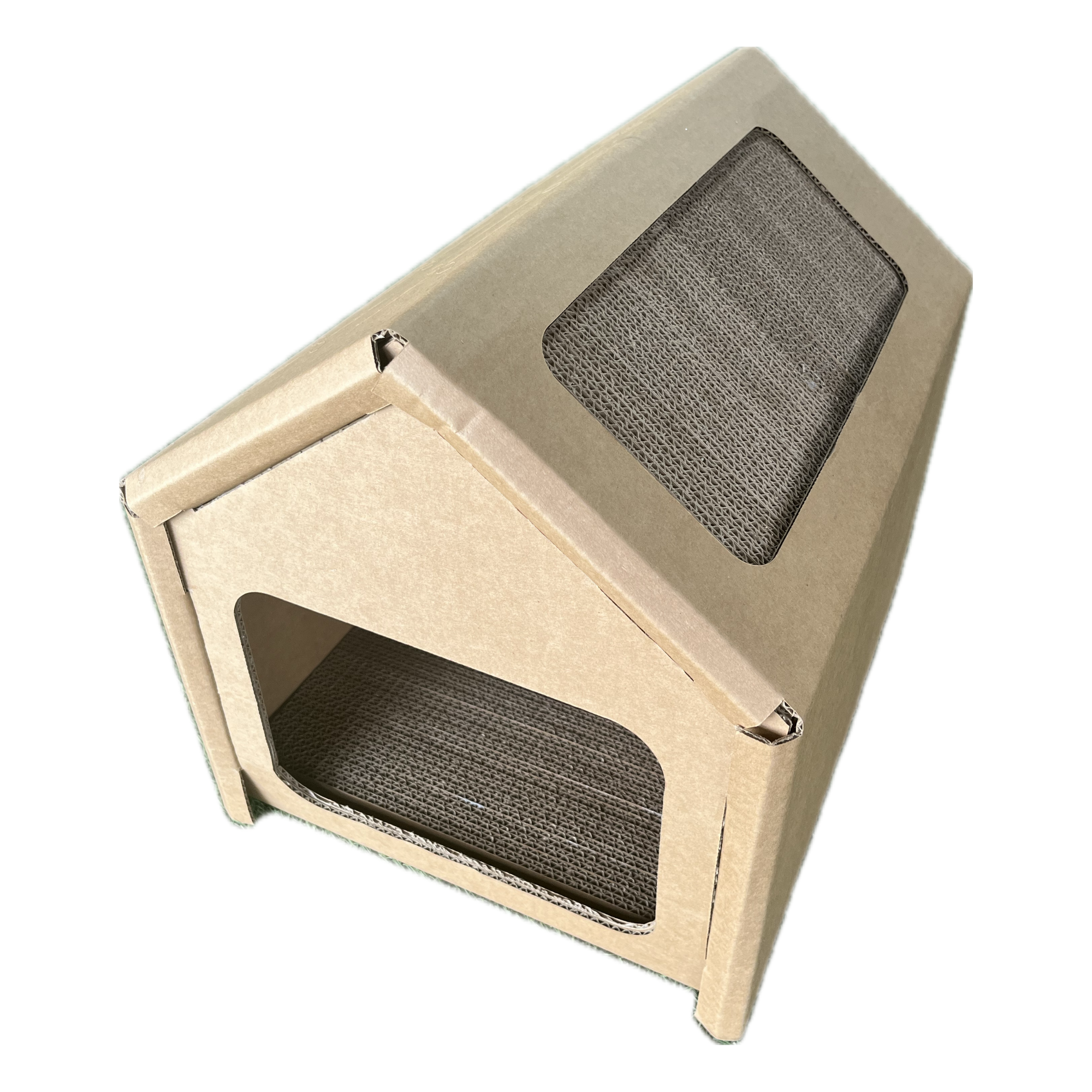 PetPro Deluxe Corrugated Cardboard Cat House - Sturdy and Eco-Friendly, Perfect Indoor Hideaway with Built-in Scratching Pads